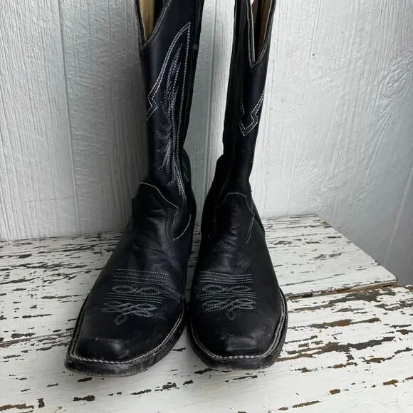 Dos Amigos Western Wear Black Pointed Toe Men's Boots Size 9 Mexico Leather